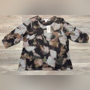 NWT Allison Daley Top Women 1X Mixed Print Art to Wear Blouse